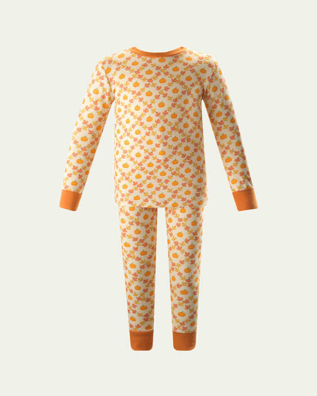Kid's Pumpkin-Print Pajama Set, Size 2-